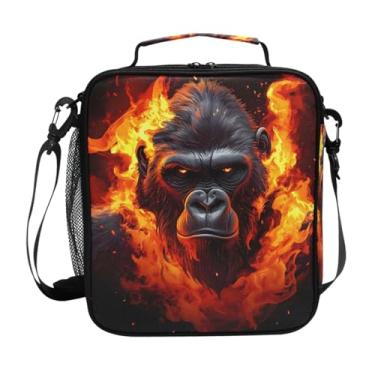 Imagem de ALAZA Lancheira Fierce Gorilla King Kong com isolamento térmico para crianças, bolsa térmica com alça de ombro congelável, lancheira para meninas, escola, piquenique