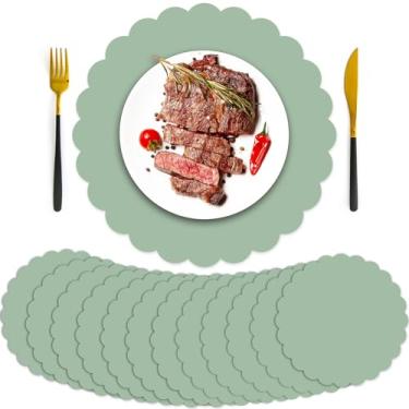 Imagem de 100 peças de jogo americano de papel vegetal 33 cm verde sálvia descartável recortado tapetes decorativos para mesa redonda para aniversário, casamento, chá de panela, chá de bebê, banquete, artigos