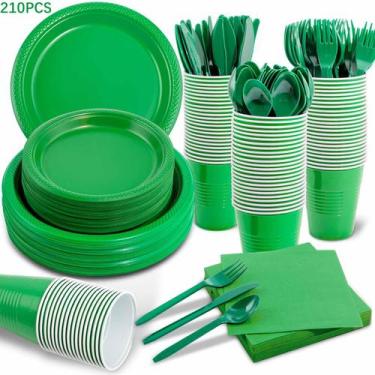 Imagem de Conjunto de suprimentos de festa WELLIFE Green Plastic para 30 convida