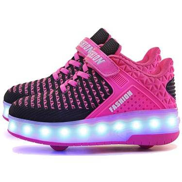Imagem de Aikuass Tênis de skate com rodas com luzes LED carregáveis por USB para meninos e meninas e crianças, 1- Rosa - Rodas duplas, 3.5 Big Kid