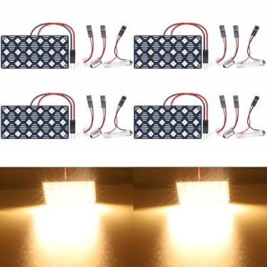 Imagem de QAUBEN Pacote com 4 lâmpadas LED de painel 3030 18-SMD, branco quente, para interior de carro, placa de leitura, teto, mapa interno, com adaptadores T10/BA9S/Fesoon (DC 12V)