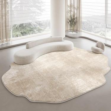 Imagem de Tapete de pelúcia macio e lavável para sala de estar, estilo creme, decoração de quarto, formato irregular, grosso (200x250 cm/P)