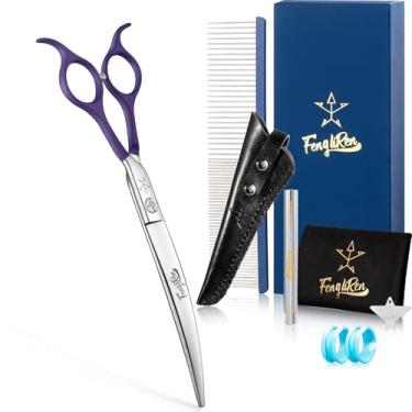 Imagem de Fengliren Tesoura curvada profissional de alta qualidade para cuidados com cães de 19 cm extremamente afiada feita de liga de aço inoxidável à mão para tosador de cães e gatos