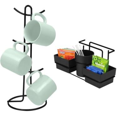 Imagem de Kit Porta Sachê Suporte Organizador Porta Xícaras Café Bancada Cozinha Preto Fosco