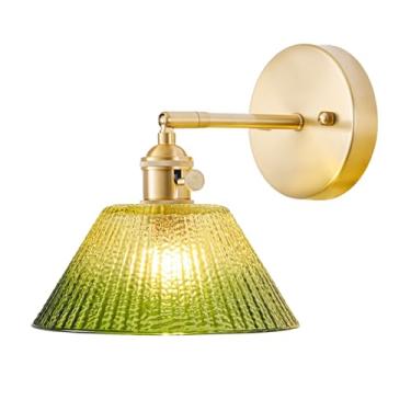 Imagem de LINSEEDS Arandela de parede com fio, arandela de parede vintage com interruptor, luminária de parede dourada com abajur de vidro verde gradiente, luz de parede interna para quarto, banheiro, lâmpada