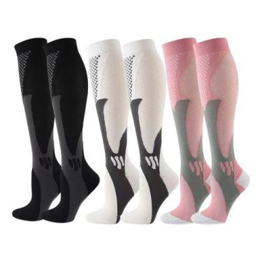 Imagem de Kit 3 Pares Meia De Compressão Esportiva Cano Alto 3/4 Corrida Ciclism