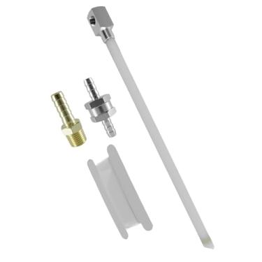 Imagem de Kit de tubo de coleta de tanque de combustível de 30,5 cm substitui 7-0948, tubo de combustível de polietileno rígido de comprimento ajustável com conector de farpa de latão e válvula de retenção