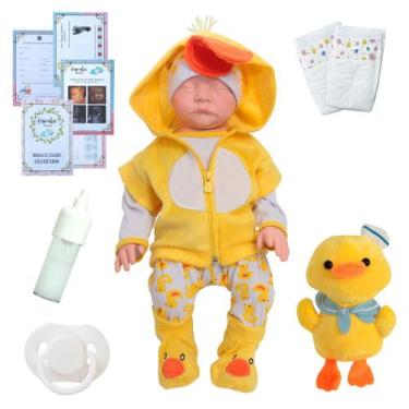 Imagem de Bebe Reborn Realista Carequinha 42cm Patinho Pelúcia Fofo - Cegonha Re