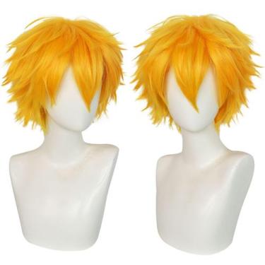 Imagem de Peruca de cosplay ANOGOL Hair Cap + Curta Amarela Sintética Masculina