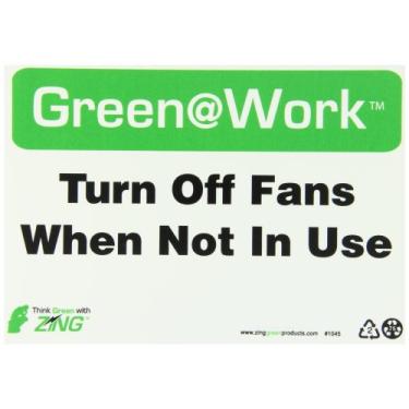 Imagem de Zing Green Products 1045 Placa de plástico reciclado verde no trabalho "Desligue os ventiladores quando não estiver em uso", 25,4 cm de comprimento, 17,8 cm de largura