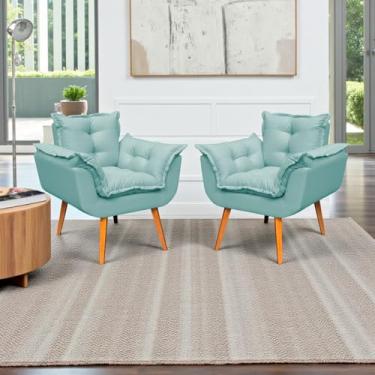 Imagem de Kit 2 Poltronas Decorativa Confortável Para Sala Quarto Recepção Escritório Manicure Tecido Linho (Azul Turquesa)