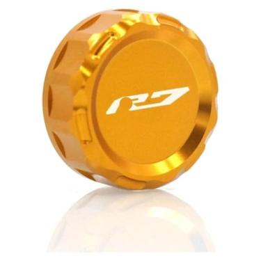 Imagem de Tampa do tanque de fluido do reservatório de freio de alumínio CNC, tampa do copo de óleo, acessórios de motocicleta compatíveis com Y&AMAHA YZF-R7 YZF R7 Y (dourado)