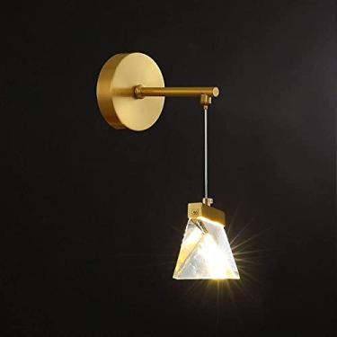 Imagem de Luminária de parede, arandela de cristal pós-moderna, luminária de parede de latão, luz de cabeceira de cobre com abajur geométrico, luminárias de parede minimalistas para cabeceira de quart