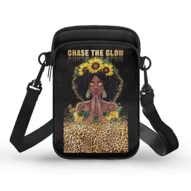 Imagem de Ecaestolph Bolsa tiracolo feminina pequena bolsa mensageiro bolsas porta-cartão chave carteira para mulheres e homens, Preto feminino afro-americano marrom leopardo, One Size
