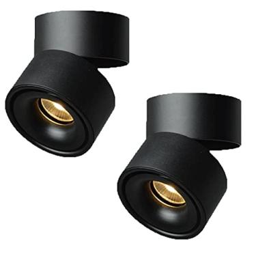Imagem de KSSTEVNBD Pacote com 2 holofotes redondos para montagem em superfície, luz de teto ajustável de 180°, luminária de LED, moderna, simples, decorativa, downlights para corredor, cozinha, ilha, quarto
