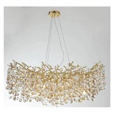 Imagem de RENDJGOU Lustre de Teto de Cristal Dourado Villa Restaurante Lâmpadas LED Penduradas Compatível com Lustre de Teto - Decoração de Casa de Quarto, Lustre de Teto