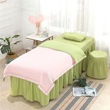 Imagem de Colcha de cama de 4 peças de algodão puro, cor pura, salão de beleza, massagem corporal, bordado chinês, capa de cama de massagem (verde 80 x 190 cm)