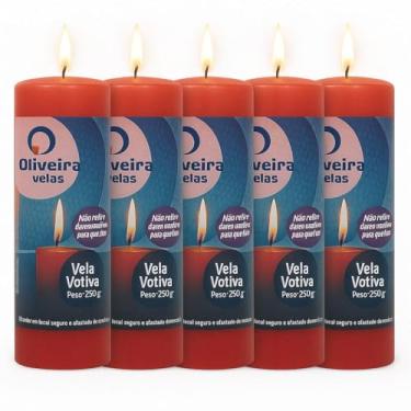 Imagem de Vela7 Dias Branca 250g de Parafina Pura - Pacote com 5 Unidades (Tradicional, vermelho)