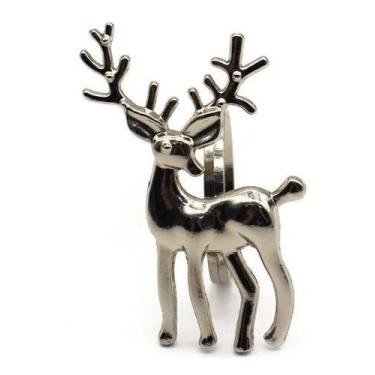 Imagem de Porta Guardanapos Natalinos Jogo Com 4 Unidades Rena Inox Prata. - Rio