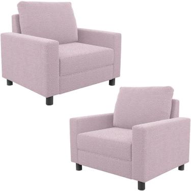 Imagem de Kit 02 Poltronas Decorativa Para Sala De Estar E Recepção Malta L02 Bouclê Rosê - Lyam Decor