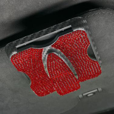 Imagem de Sparkling Rhinestone Car Visor Sunglasses Holder Clip with Red Stitching,Easy-Install Accessory for Women & Men,Secure & Stylish Glasses Organizer