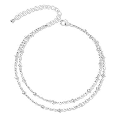 Imagem de Poxtex Tornozeleira feminina de prata esterlina à prova d'água, zircônia cúbica 925 banhada a prata e pingente de coração, tornozeleiras delicadas para mulheres, conjunto de tornozeleiras de corrente