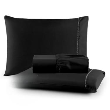 Imagem de Jogo de Lençol Antiácaro e Anti-Pilling - Roupa de Cama com Toque Acetinado e Elástico para Casal, Queen e King(PRETO,QUEEN)
