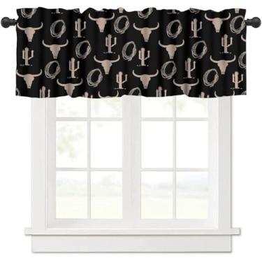 Imagem de TFOSO Cortina de saia caubói ocidental, boho, crânio de vaca, retrô, asteca, cortinas curtas para cozinha, quarto, café, tratamento de janela, 1 painel 137 cm L x 45 cm C