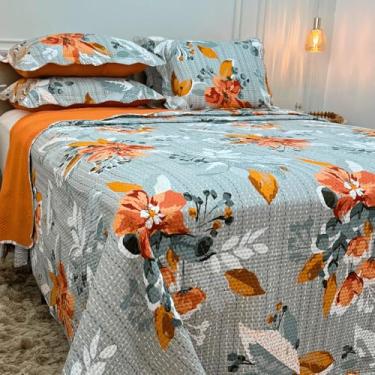Imagem de Cobertor Casal Matelado Dupla Face Floral 3 Peças Cobre Leito Queen Percal Macio e Durável para Cama Box (Outono Suave,Casal (2,40m x 2,20m))