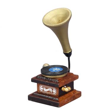 Imagem de Móveis de casa de bonecas em miniatura, gramofone de madeira, escala 1:12