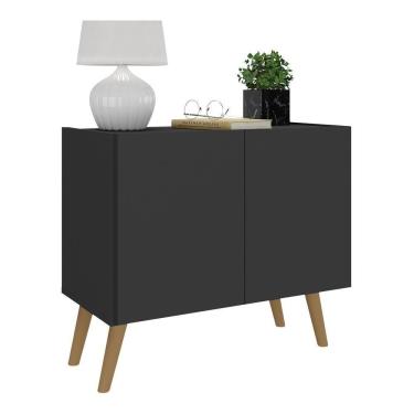 Imagem de Mesa De Cabeceira Retrô 2 Portas Multimóveis Mp4133 Preta/natural Preto/natural