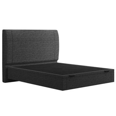 Imagem de Cama Casal Baú Flutuante Com Cabeceira 140cm Spazio S04 Linho Preto - Lyam Decor