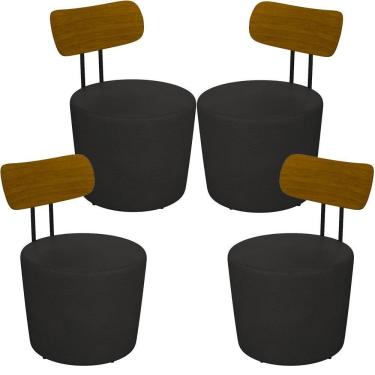 Imagem de Kit 04 Poltronas Base Fixa Luara M03 Couríssimo Preto