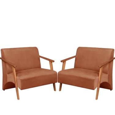 Imagem de Poltrona Namoradeira Venus Braço Madeira Maciça Suede Terracota