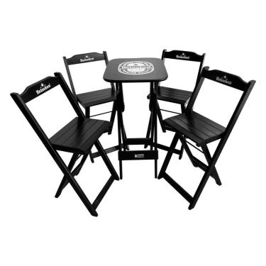 Imagem de Conjunto Mesa Bistrô Com 4 Banquetas Dobráveis De Madeira Personalizada Hei - Preta - Cor: Preto