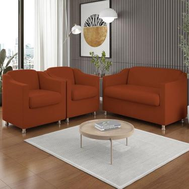 Imagem de Kit 02 Poltronas Reforçada Clinica + Namoradeira Suede Tilla Cor:terracota