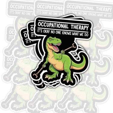 Imagem de Adesivo T-Rex de terapia ocupacional de 3 peças – Funny It's Okay No One Knows What We Do Dino Decalque de vinil para laptop, copo, carro, garrafa de água, presente para terapeutas de OT, colegas de