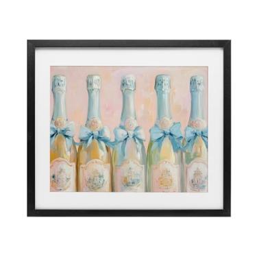 Imagem de Stupell Industries Garrafas de champanhe azul pastel impressão em moldura preta sob vidro, design por Petal Prints Design, 13 x 16