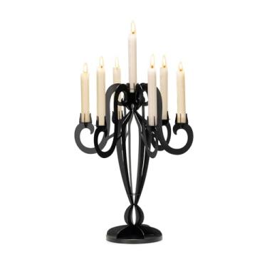 Imagem de AIM & GGKK Castiçais de metal preto de 7 braços – Castiçais cônicos elegantes, suporte de castiçal clássico, peça central de candelabro decorativo para decoração de mesa e casa