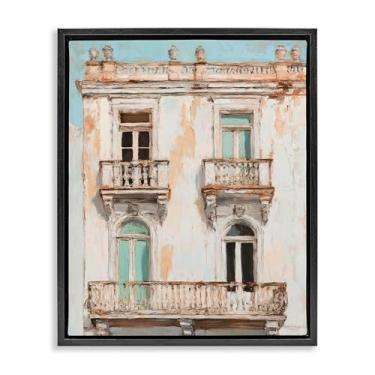 Imagem de Stupell Industries Arte de parede em tela flutuante com moldura dourada para edifícios da cidade com arquitetura envelhecida, design por Petal Prints Design, 21 x 17