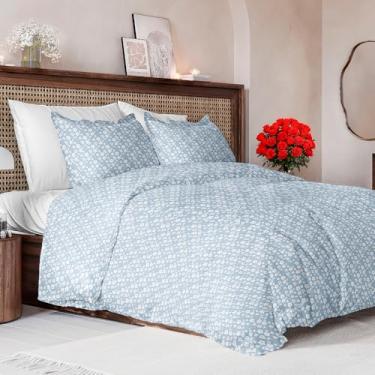 Imagem de Conjunto de capa de edredom tamanho casal - capa de edredom floral extramacia 203 x 236 cm com 2 fronhas - Conjunto de cama floral confortável, aconchegante e respirável - Hotel luxuoso e sem