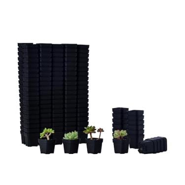 Imagem de BangQiao Pacote com 200 minúsculos vasos quadrados de plástico preto para berçário e mudas de 4 cm, mini plantador de sementes de transplante com orifício de drenagem para germinação, ervas