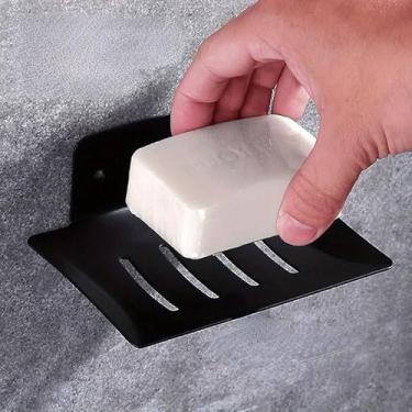 Imagem de Caixa de sabão 304 saboneteira aço inoxidável não perfurado preto banheiro ralo sala saboneteira prateleira montada na parede (preto)