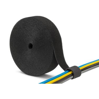 Imagem de Fita reutilizável para gerenciamento de cabos de – rolo de 4,9 m, organizador de cabos ajustável para mesa, escritório, casa, data center, PC, TV, áudio, rede, cabos de carregamento (1,2 cm x 4,9 m