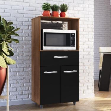 Imagem de Armário De Cozinha Multiuso Luna 60cm Com 02 Portas E Nicho Integrado Savana Preto - Desk Design