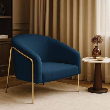 Imagem de Poltrona Sala Industrial Alta Dourado Stella Bouclê D03 - D`rossi Cor Azul
