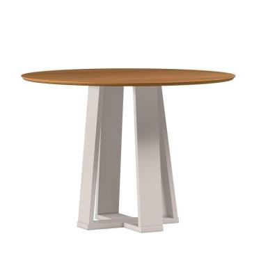 Imagem de Mesa De Jantar Para 4 Lugares 1,00m Tampo Redondo Em Mdf Isabela Off White/ypê - New Ceval