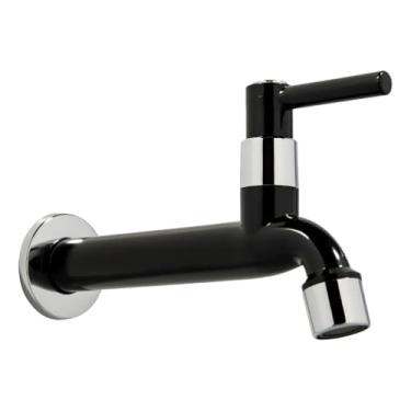 Imagem de Torneira de Parede para Tanque e Cozinha Preta, ABS, 1/4 de Volta, com Arejador Removível
