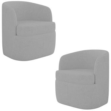Imagem de Kit 2 Poltronas Giratória Decorativa Para Sala Dandara Z08 Linho Cinza Escuro - Mpozenato