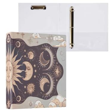 Imagem de Blueangle Fichário de 3 anéis para sol e lua com prancheta e 2 bolsos - Organizador de documentos decorativos de 3 cm para escritório, suprimentos para reuniões (551)